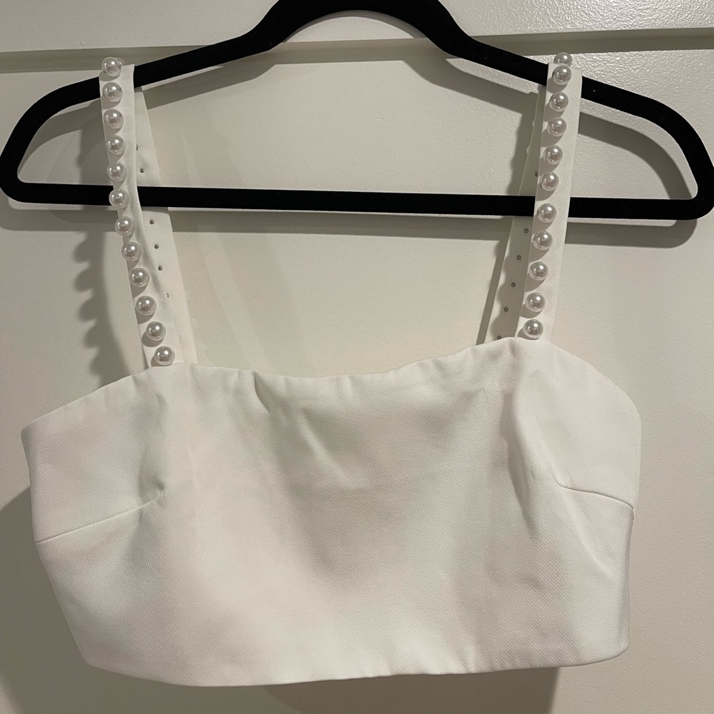 Nasty Gal white pearl rim crop top